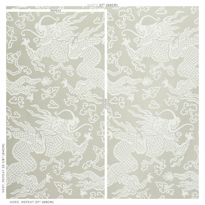 Schumacher Ruan Dragon Damask Warm Silver Wallpaper 5010880