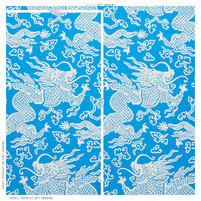 Schumacher Ruan Dragon Damask Blue Wallpaper 5010881