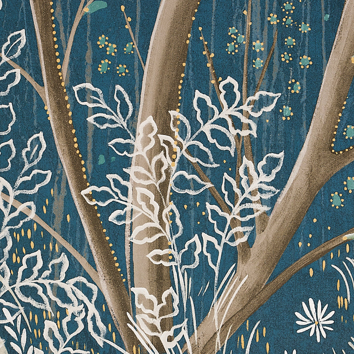 Schumacher Brindille Gold Accented Panel Peacock Wallpaper 5010922