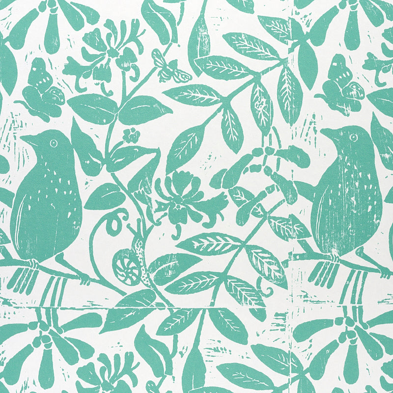 Schumacher Bird & Bee Seaglass Wallpaper 5011192