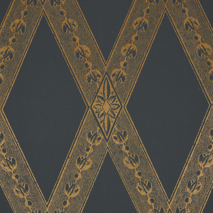 Schumacher Les Losanges Toile Gold On Black Wallpaper 5011362