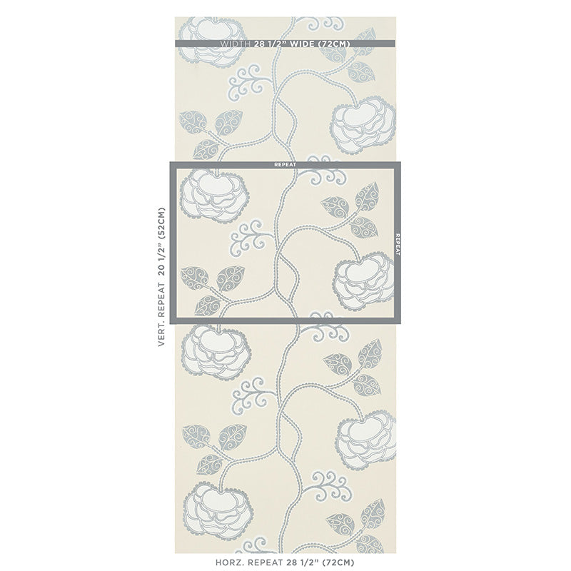 Schumacher Queen Fruit Silver White Wallpaper 5011410