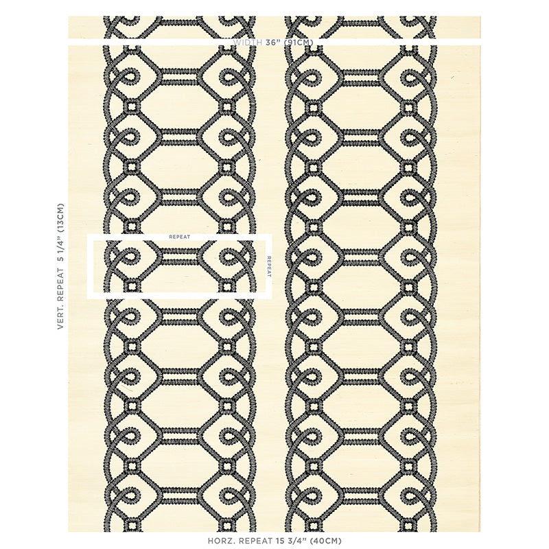 Schumacher Ziz Embroidered Sisal Black Wallpaper 5011470