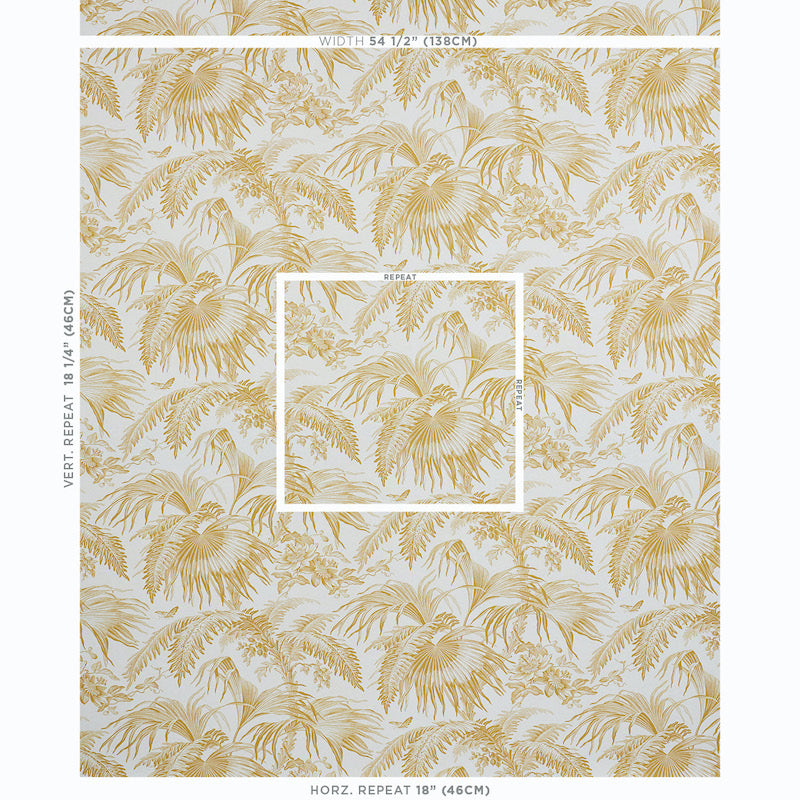 Schumacher Toile Tropique Gold Wallpaper 5011480