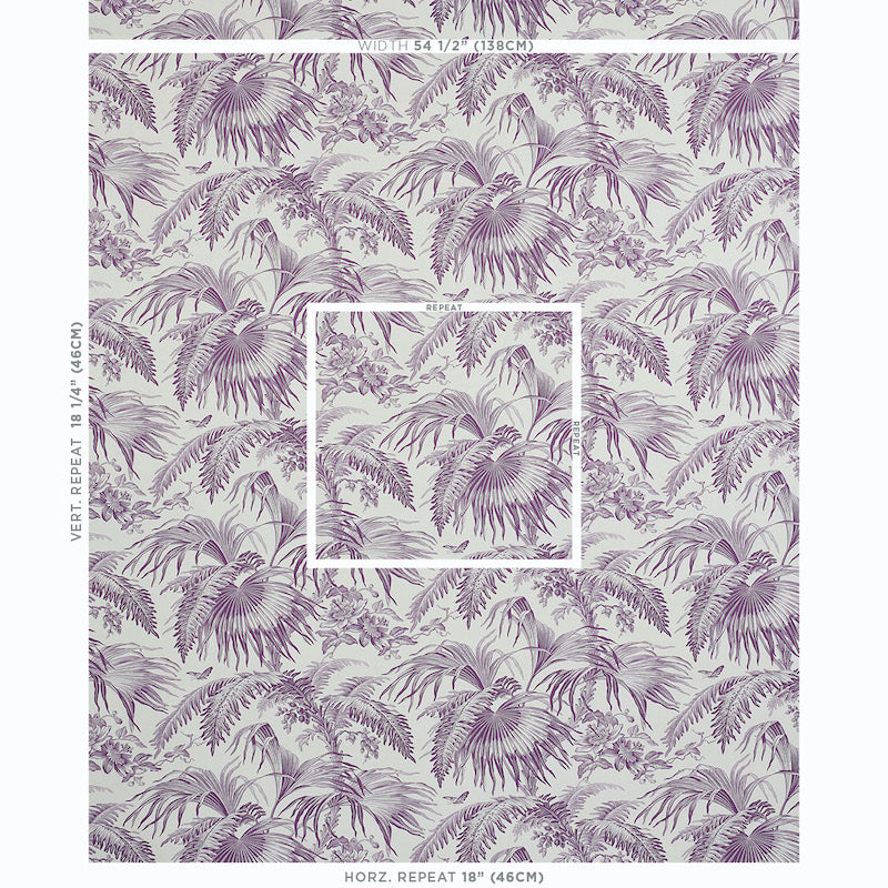 Schumacher Toile Tropique Purple Wallpaper 5011482