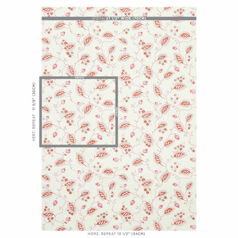 Schumacher Maryam Vine Pink & Red Wallpaper 5011602