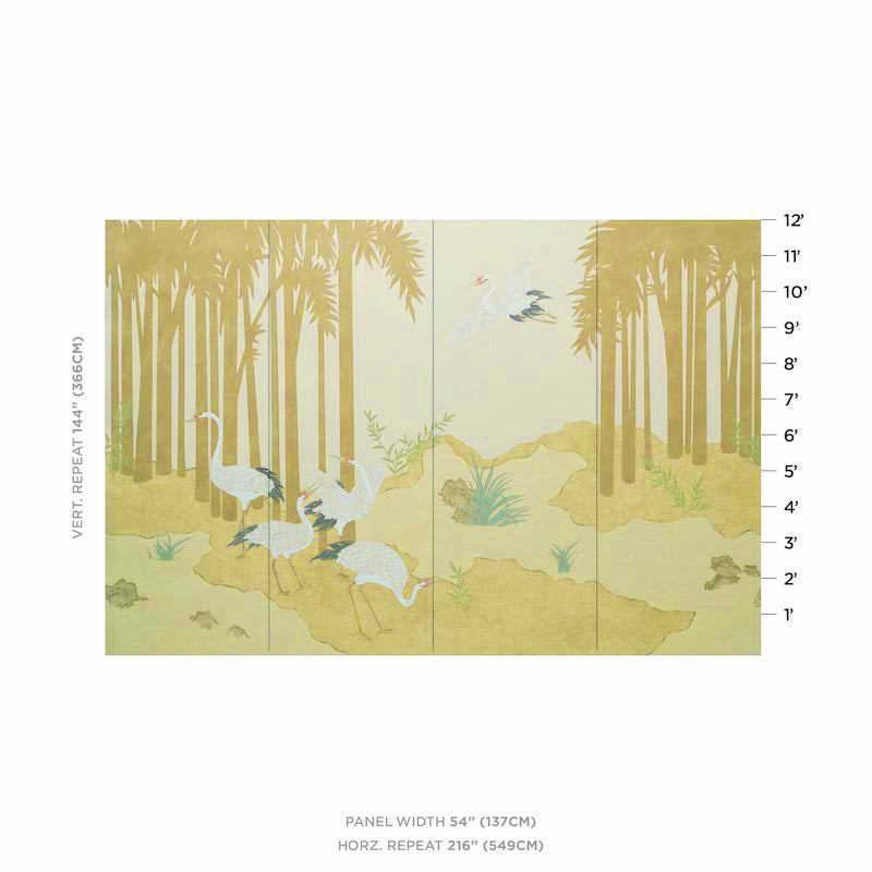 Schumacher Yashinoki Crane Panel Set Gold Wallpaper 5011700