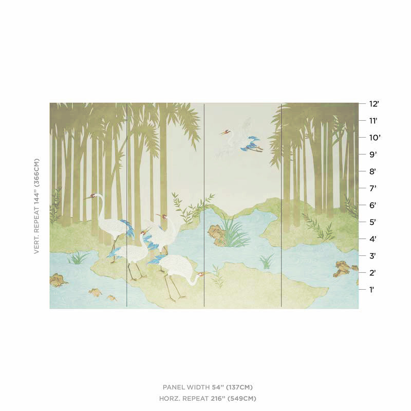 Schumacher Yashinoki Crane Panel Set Willow Wallpaper 5011701