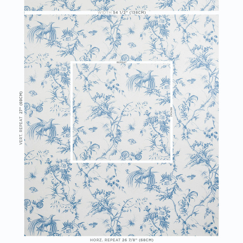 Schumacher Toile De La Prairie Blue Wallpaper 5011711