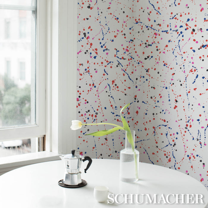 Schumacher Ink Splash Red & Blue Wallpaper 5012180