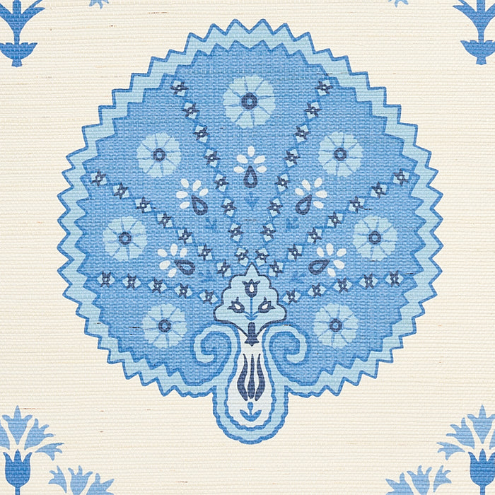 Schumacher Chamba Crown Sisal Blue Wallpaper 5012282