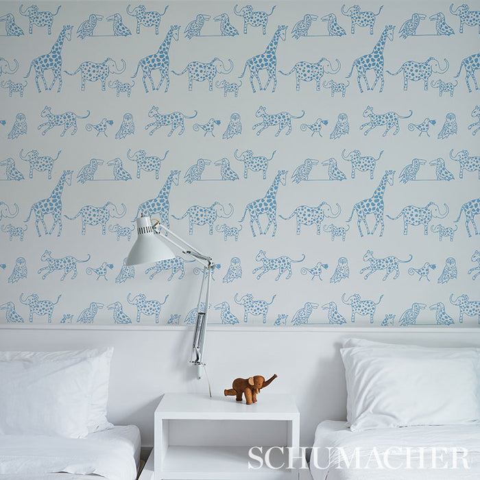 Schumacher Jungle Jubilee Blue Wallpaper 5012470