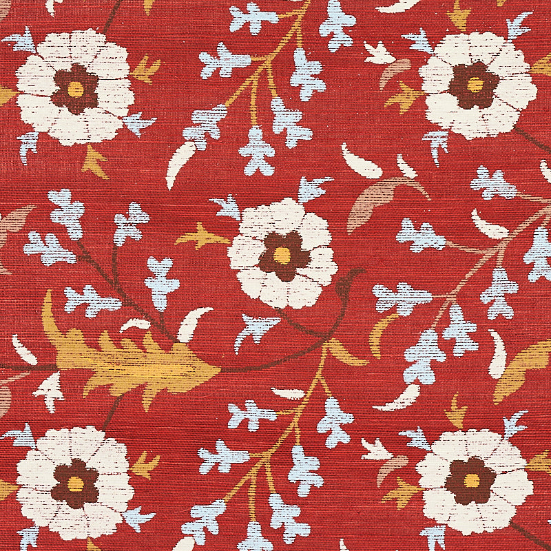 Schumacher Floralia Sisal Garnet Wallpaper 5012832