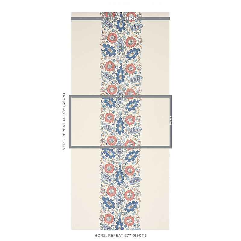 Schumacher Anatolia Blue & Red Wallpaper 5012870