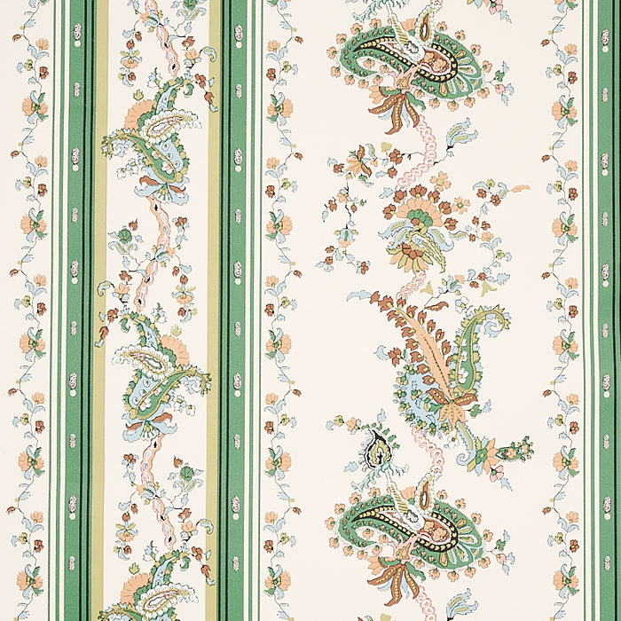 Schumacher Elena Paisley Stripe Green Wallpaper 5012890