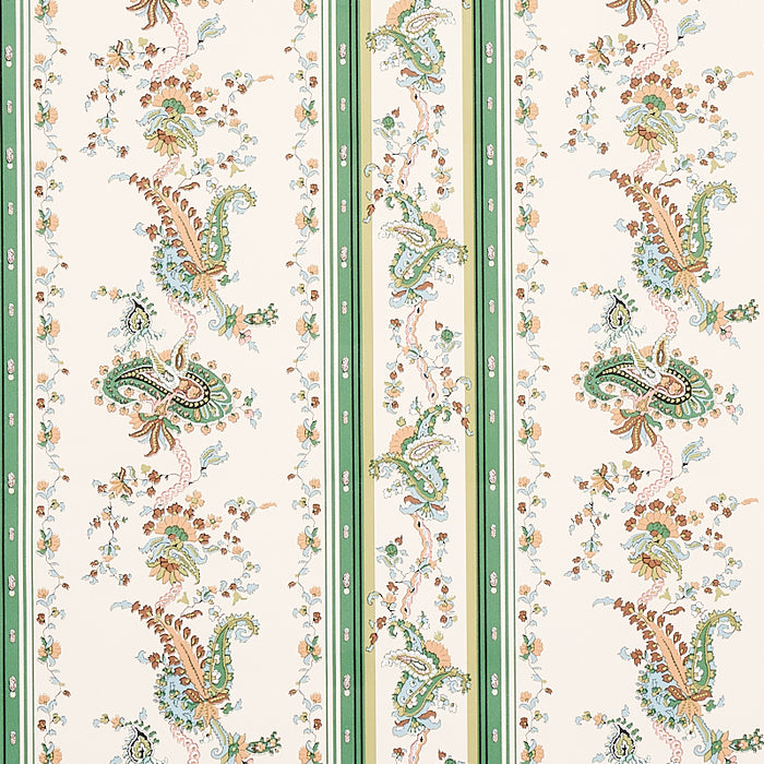 Schumacher Elena Paisley Stripe Green Wallpaper 5012890