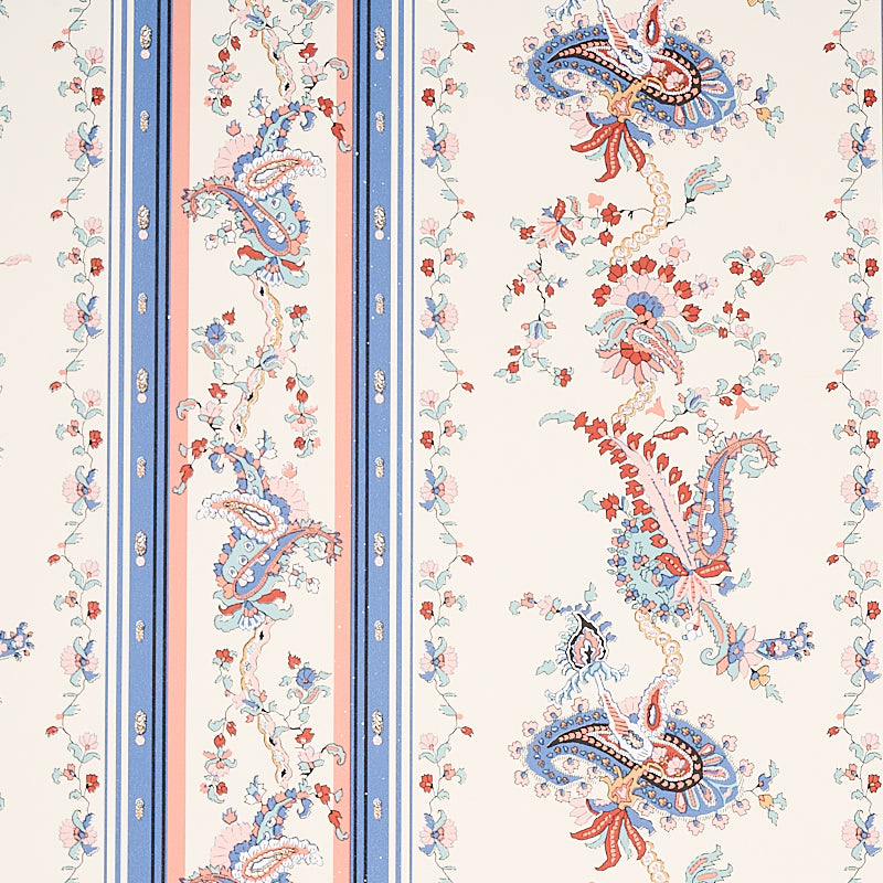 Schumacher Elena Paisley Stripe Blue Wallpaper 5012891