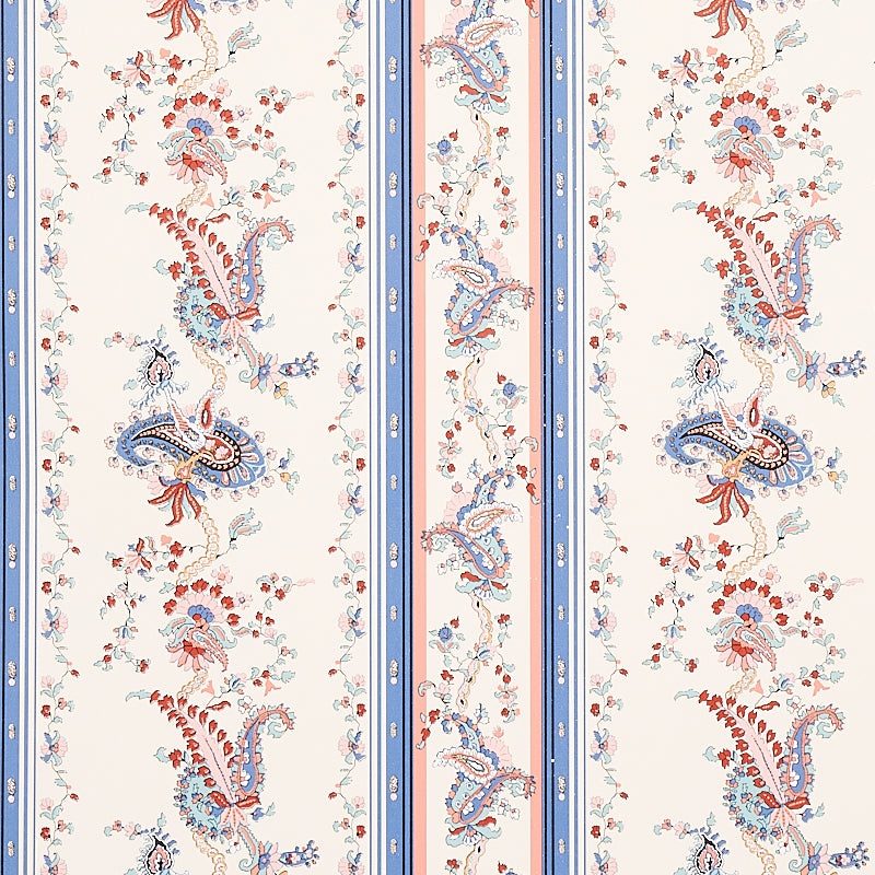 Schumacher Elena Paisley Stripe Blue Wallpaper 5012891