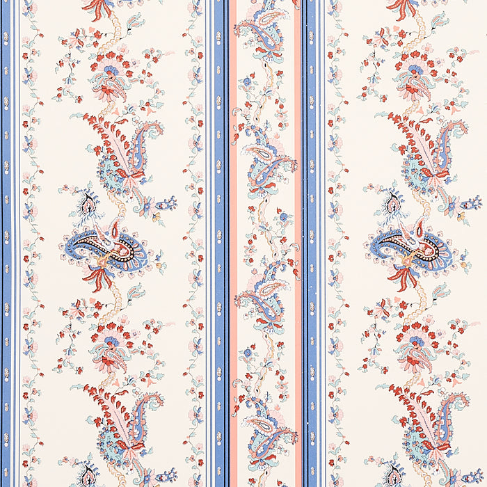 Schumacher Elena Paisley Stripe Blue Wallpaper 5012891