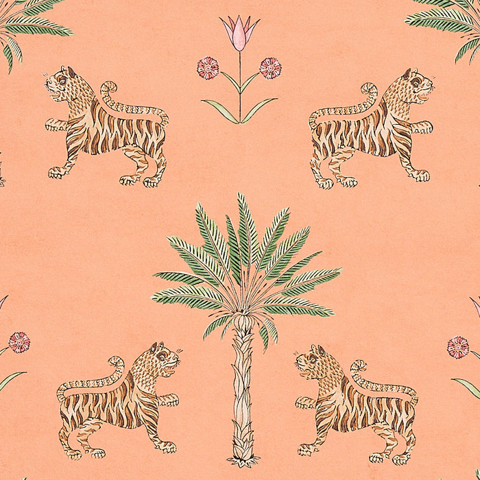 Schumacher Tiger Palm Crimson On Peach Wallpaper 5012920