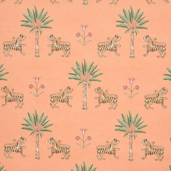 Schumacher Tiger Palm Crimson On Peach Wallpaper 5012920