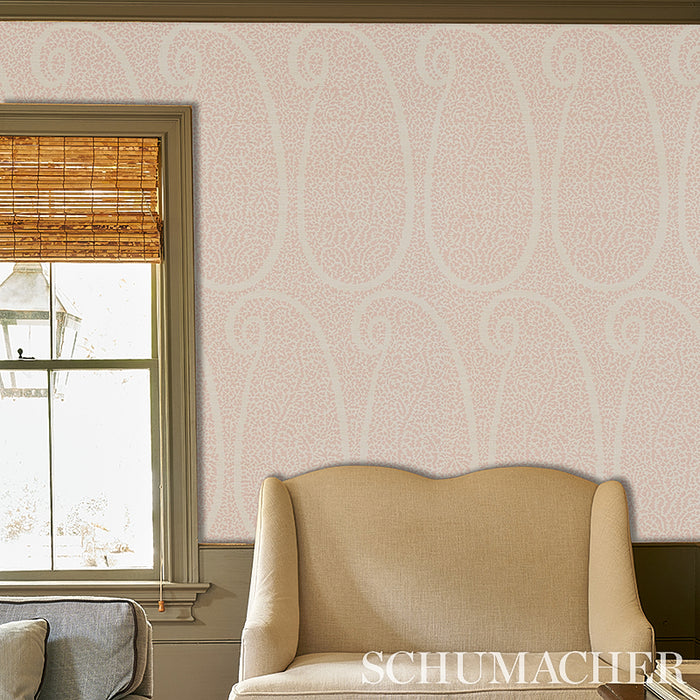 Schumacher Ambala Paisley Sisal Blush Wallpaper 5013032