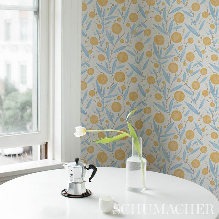 Schumacher Mirabelle Yellow & Sky Wallpaper 5013200