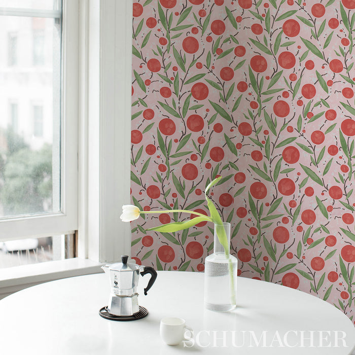 Schumacher Mirabelle Cherry & Blush Wallpaper 5013201