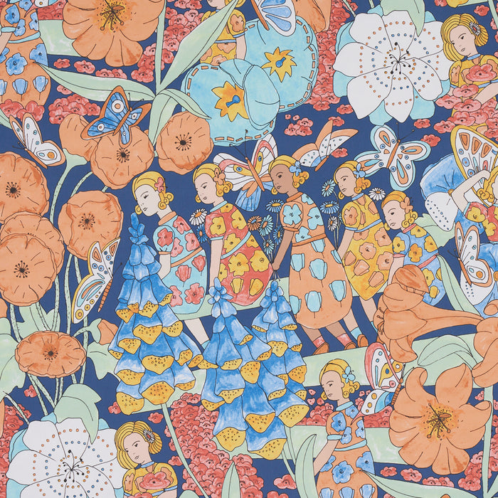 Schumacher Fairie Garden Orange And Navy Wallpaper 5013540