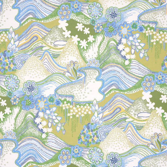 Schumacher Daisy Chain Green And Blue Wallpaper 5013552