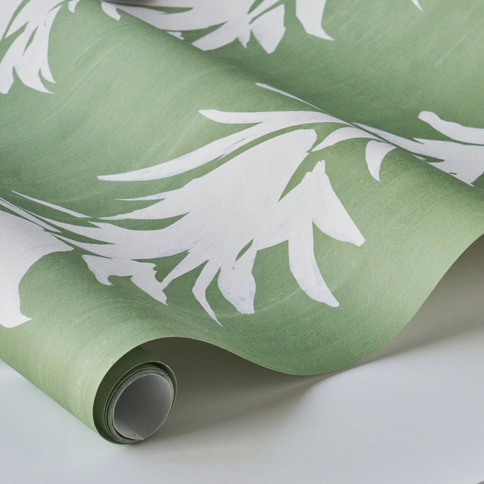 Schumacher White Lotus Soft Green Wallpaper 5013660