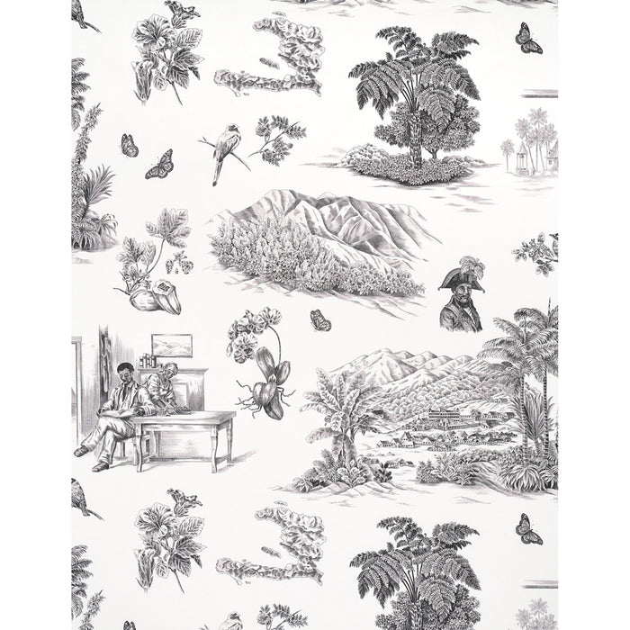 Schumacher Toussaint Toile Black On Ivory Wallpaper 5013770