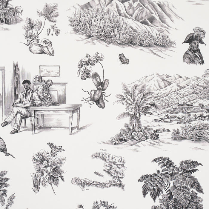 Schumacher Toussaint Toile Black On Ivory Wallpaper 5013770