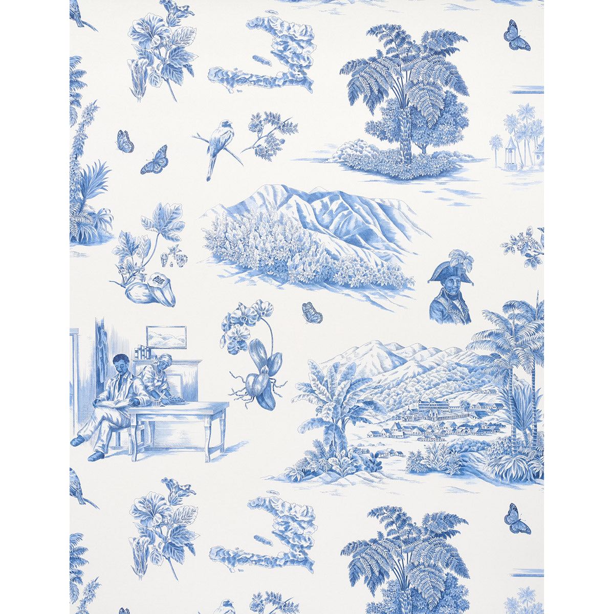 Schumacher Toussaint Toile Blue On Ivory Wallpaper 5013771