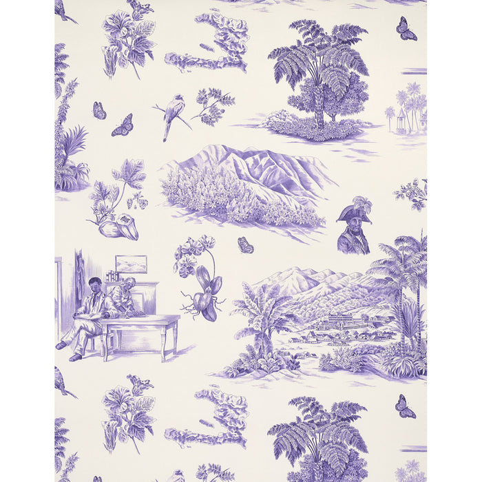 Schumacher Toussaint Toile Purple On Cream Wallpaper 5013772