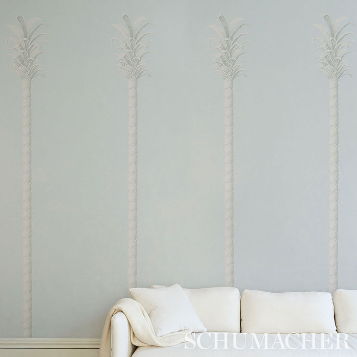 Schumacher Villa Palm Panel Blue Wallpaper 5013880