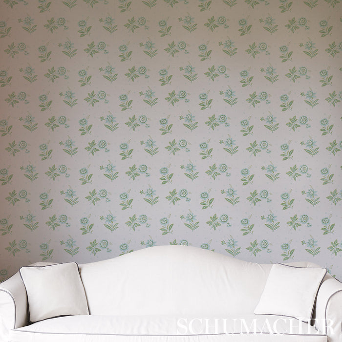 Schumacher Colline Leaf & Aqua Wallpaper 5014221.0