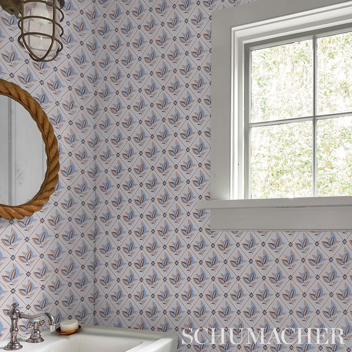 Schumacher Basile Trellis Delft & Sepia Wallpaper 5014232.0