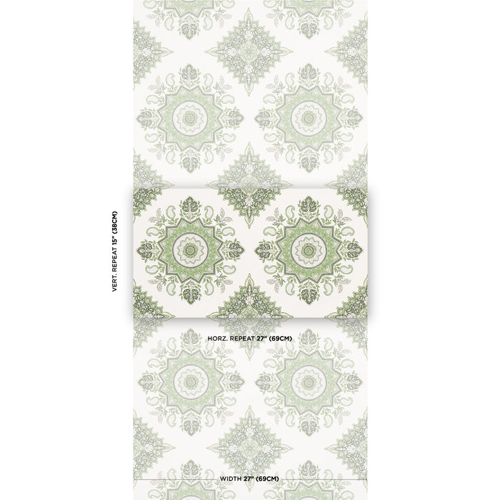 Schumacher Montecito Medallion Leaf Green Wallpaper 5014361