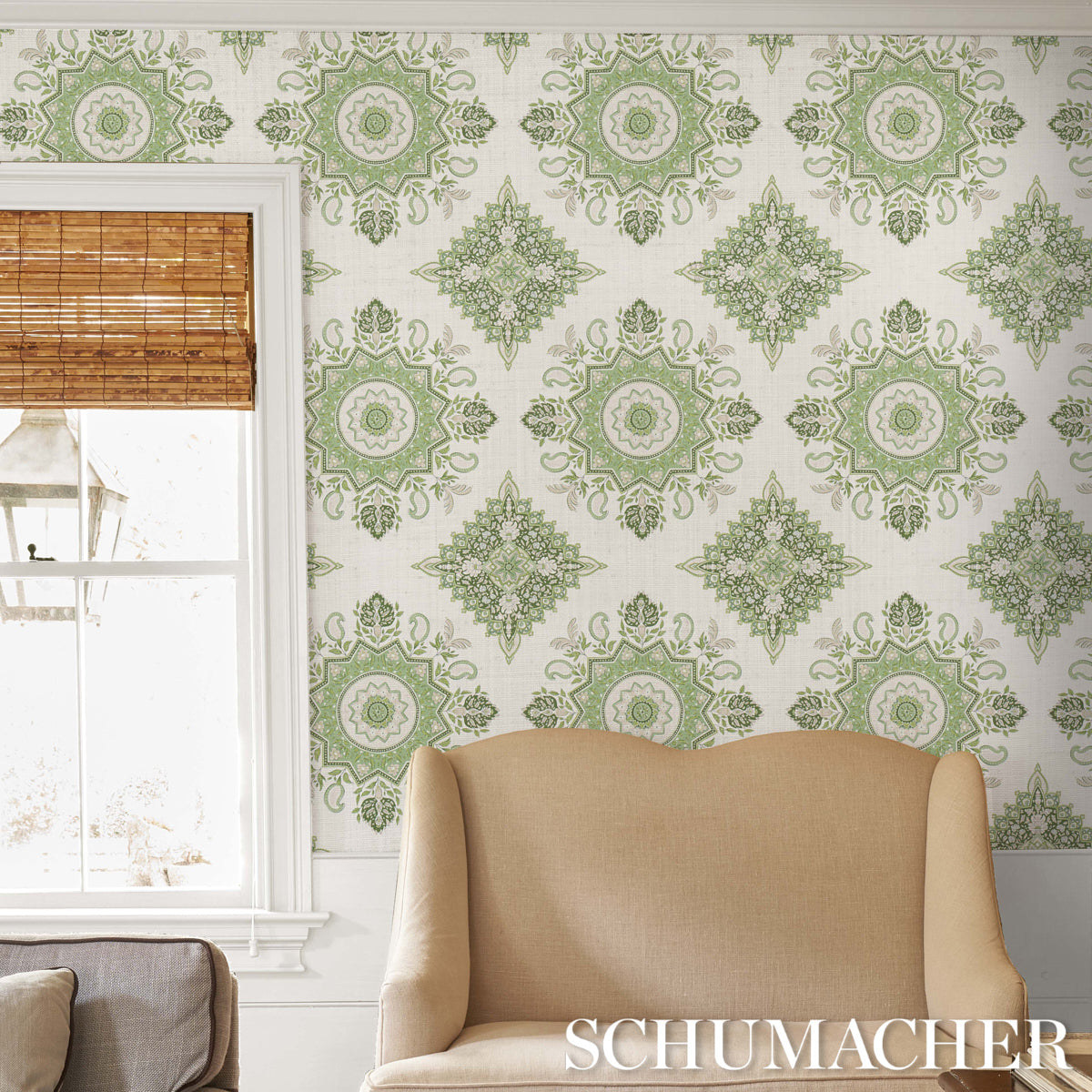 Schumacher Montecito Medallion Leaf Green Wallpaper 5014361