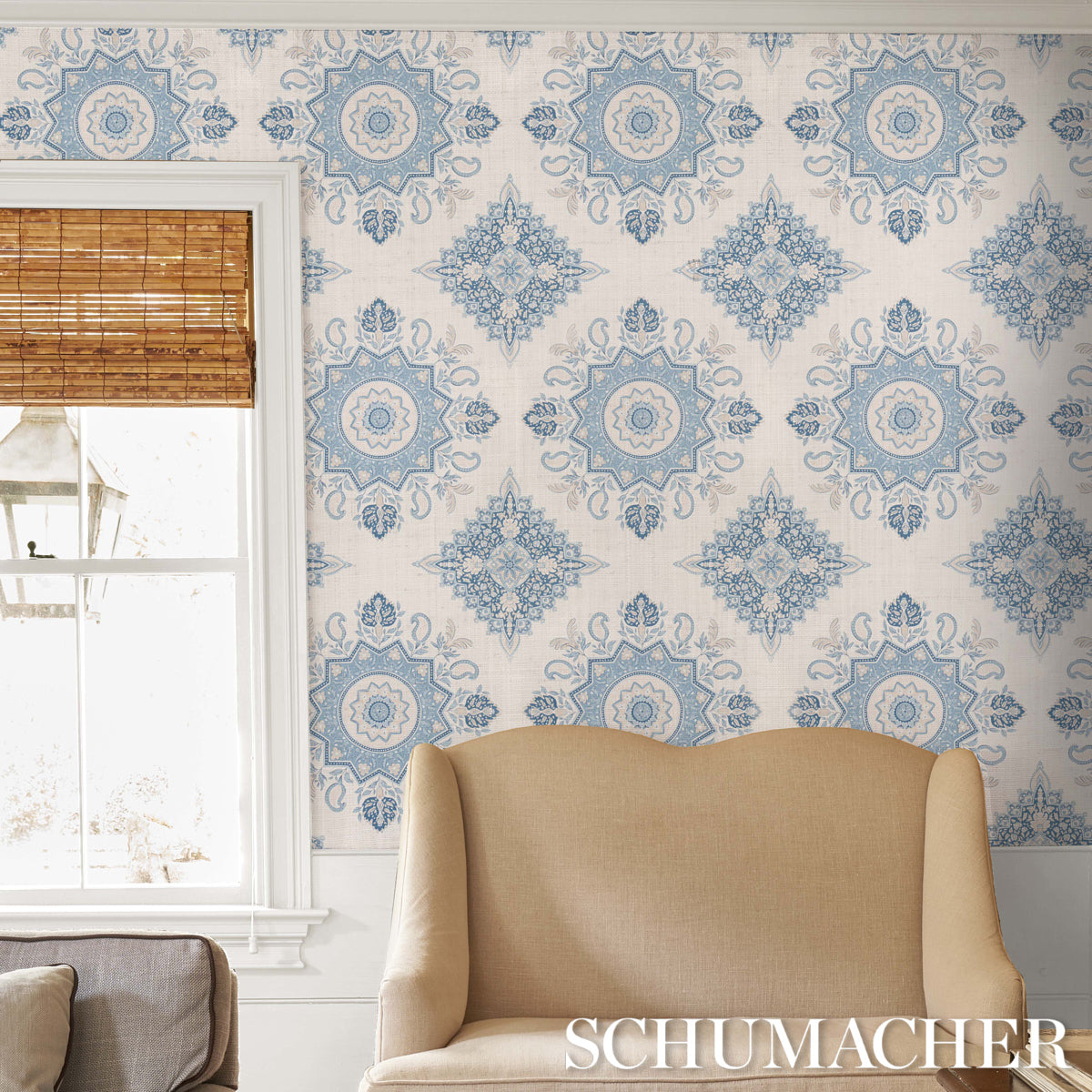 Schumacher Montecito Medallion China Blue Wallpaper 5014362