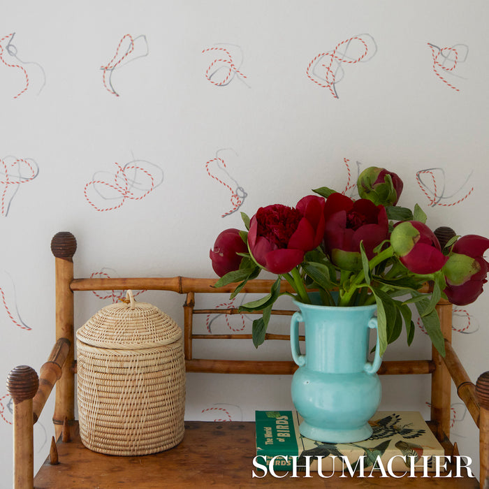 Schumacher Butcher String Red And White On Ivory Wallpaper 5014470