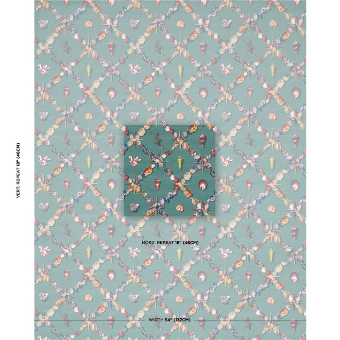 Schumacher Grotto Treillage Multi On Teal Wallpaper 5014490