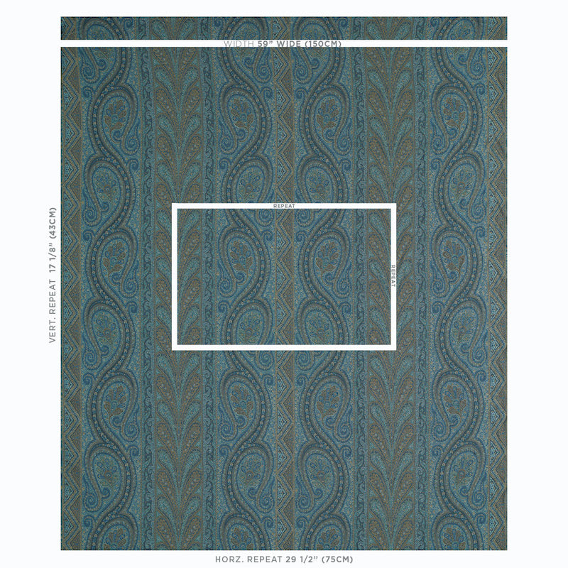 Schumacher Chatelaine Paisley Blue Fabric 50774