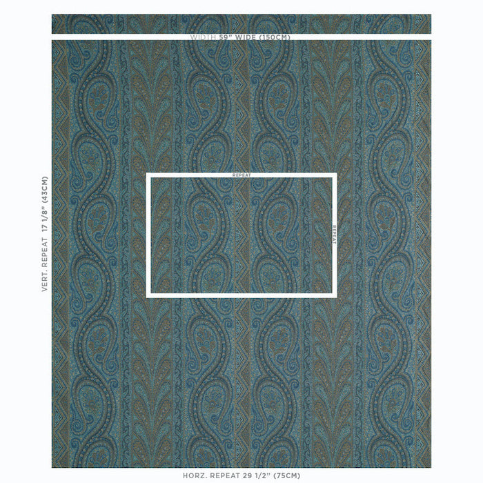 Schumacher Chatelaine Paisley Blue Fabric Sample 50774