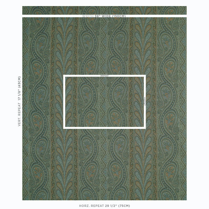 Schumacher Chatelaine Paisley Jade Fabric Sample 50776