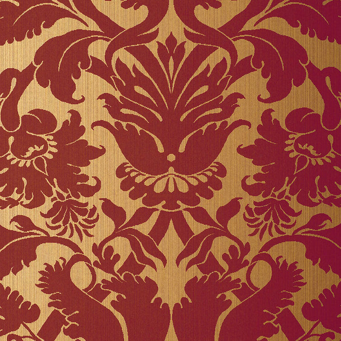 Schumacher Fiorella Damask Red On Gold Wallpaper 529195