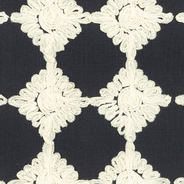 Schumacher Rosette Embroidery Charcoal Fabric Sample 55870