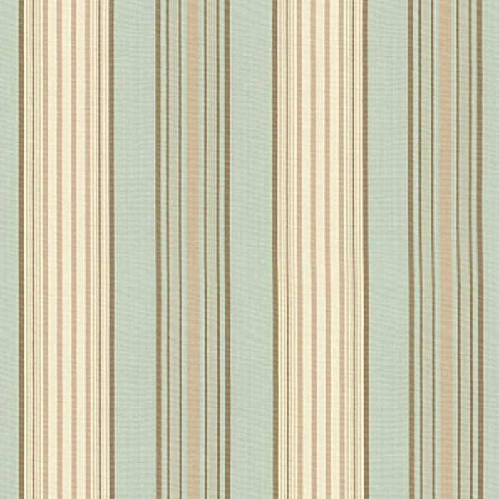 Schumacher Saratoga Cotton Stripe Aqua / Flax/ Mocha Fabric Sample 62962