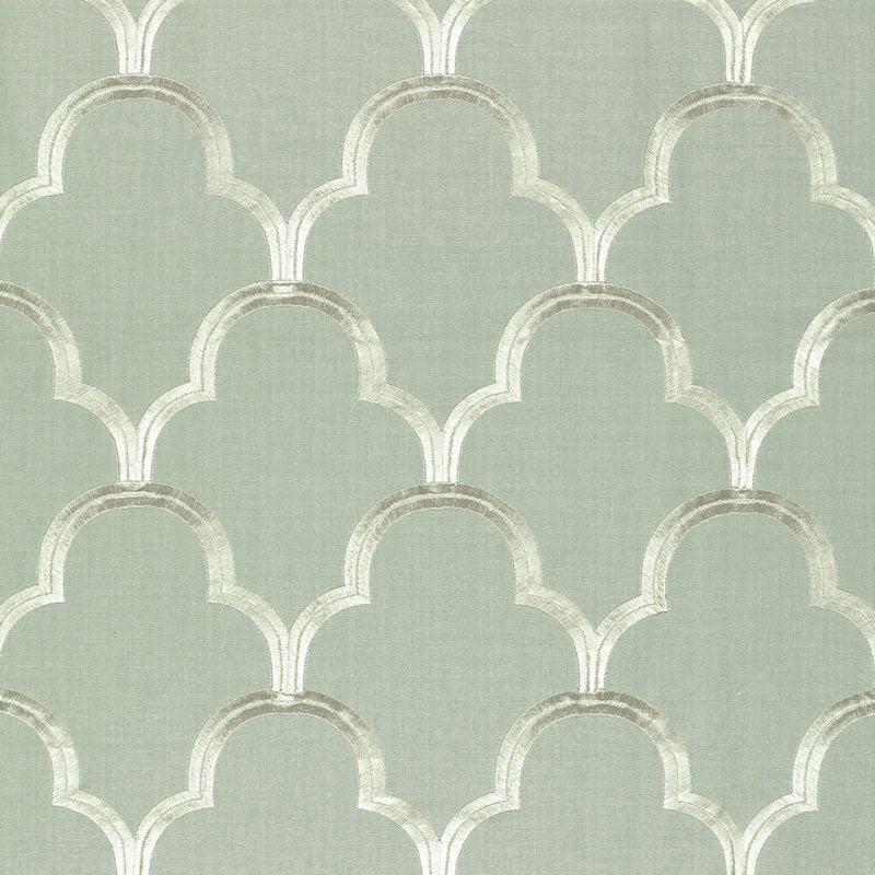 Schumacher Scallop Embroidery Mineral Fabric 64320